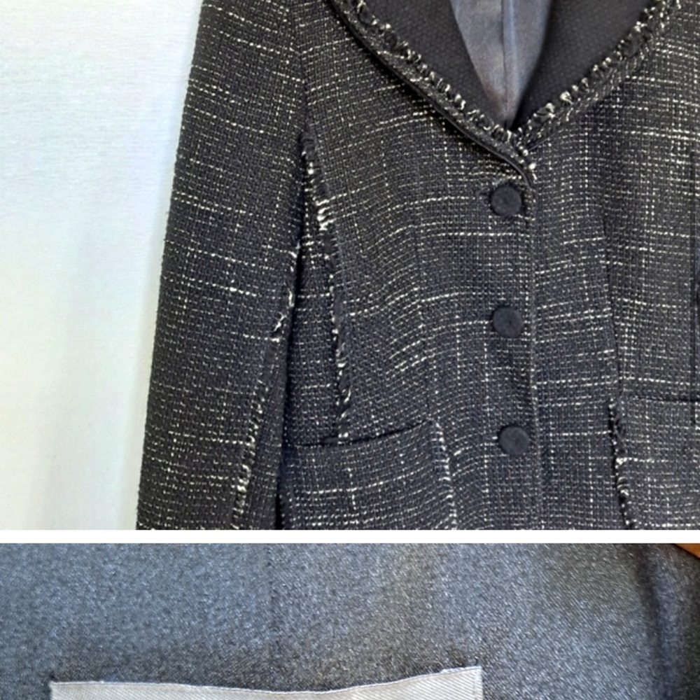Ann Taylor Black Tweed Wool Blend Fringe Trim Cropped Blazer Jacket sz 4 - Picture 5 of 8